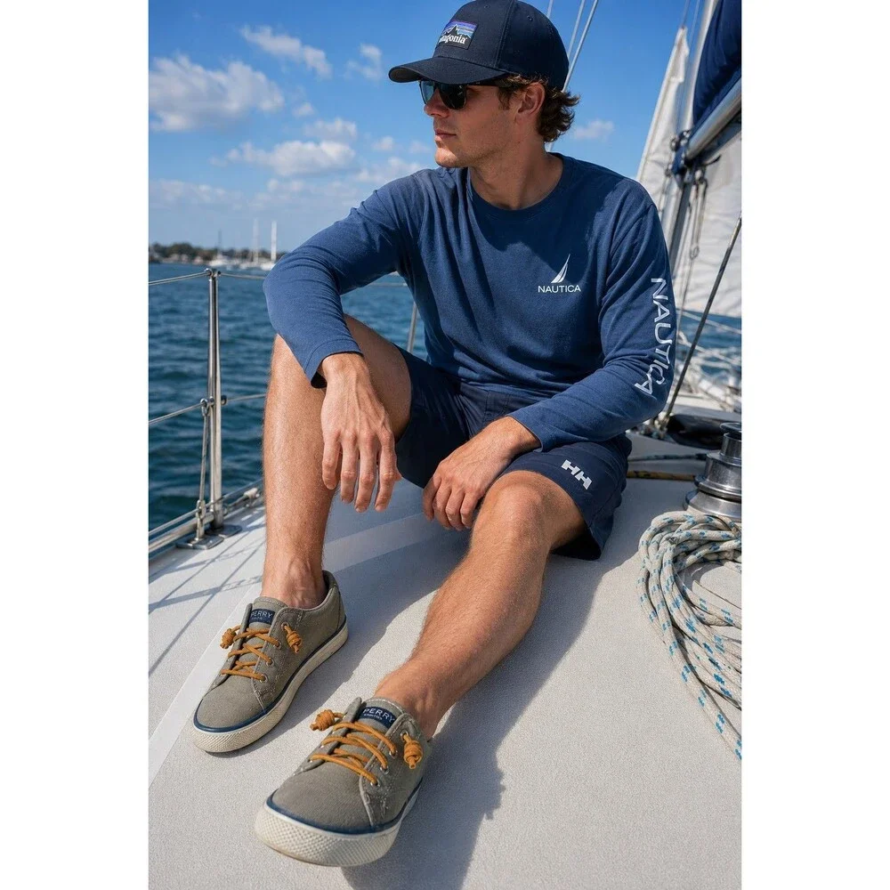 Sperry Top Sider Men's Gray Canvas Boat Deck Shoes Size 9.5 M